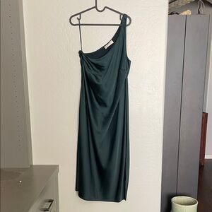 BHLDN One-Shoulder Dark Green Dress